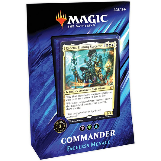 Faceless Menace Commander Deck, strategic Magic: The Gathering deck with morph, megamorph, and manifest abilities for unpredictable and powerful gameplay.