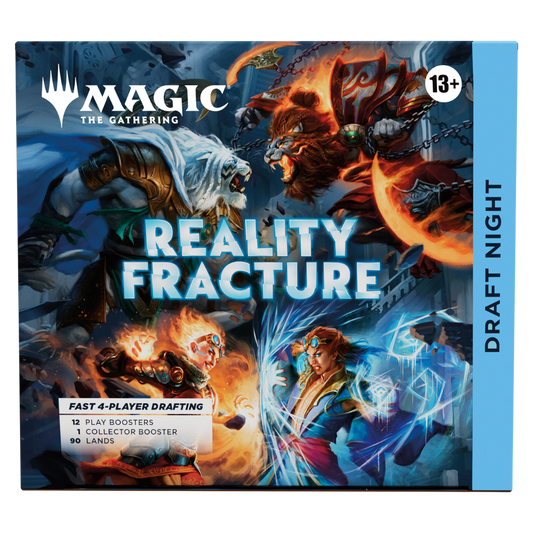 Magic The Gathering Reality Fracture Draft Night box with multiverse battle artwork and included boosters