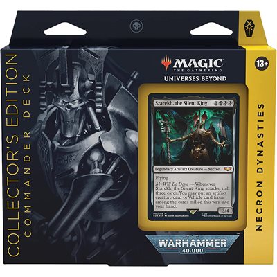 Magic: The Gathering Warhammer 40,000 Necron Dynasties Commander deck with Surge Foil cards and Warhammer-themed art.
