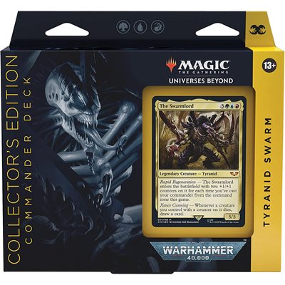 Magic: The Gathering Warhammer 40,000 Tyranid Swarm Commander deck featuring Surge Foil cards and Warhammer-themed art.