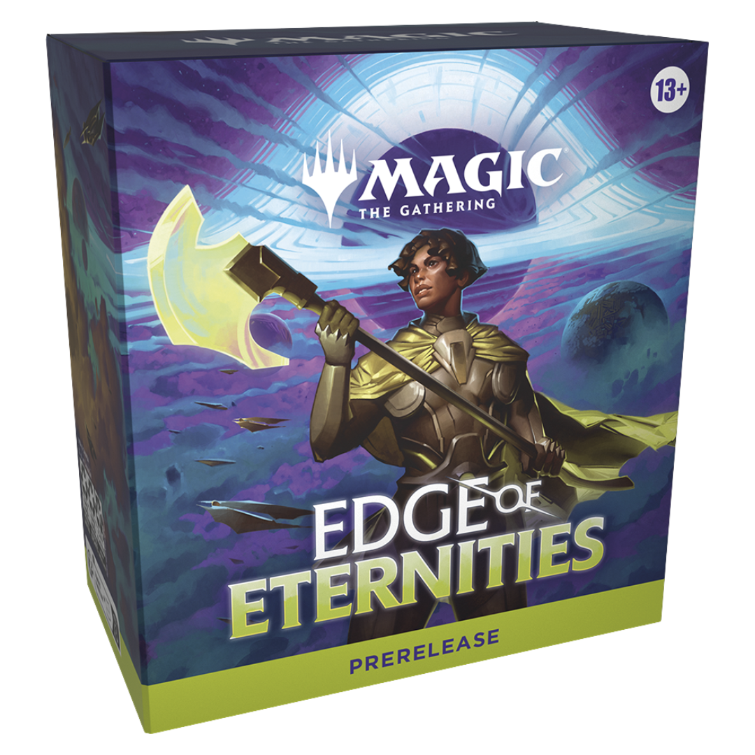 Magic the Gathering Edge of Eternities prerelease kit box with cosmic art and space‑opera theme