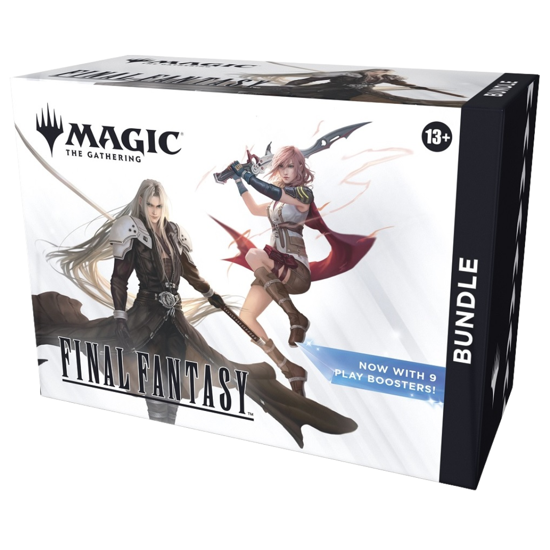 Magic: The Gathering Final Fantasy Bundle, crossover set with boosters, lands, and exclusive promo card featuring Final Fantasy characters for MTG players and collectors.