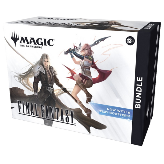 Magic: The Gathering Final Fantasy Bundle, crossover set with boosters, lands, and exclusive promo card featuring Final Fantasy characters for MTG players and collectors.