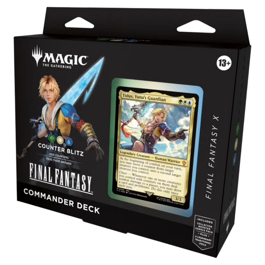 Magic: The Gathering Final Fantasy Commander Deck Counter Blitz, pre-built MTG deck featuring fast-paced tactics and Final Fantasy heroes for Commander gameplay.







