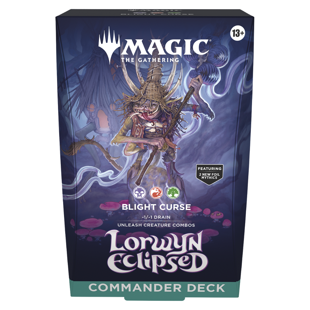 MTG Lorwyn Eclipsed Commander Deck Blight Curse box, ready-to-play 100-card deck with tokens and accessories