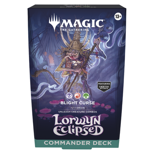 MTG Lorwyn Eclipsed Commander Deck Blight Curse box, ready-to-play 100-card deck with tokens and accessories