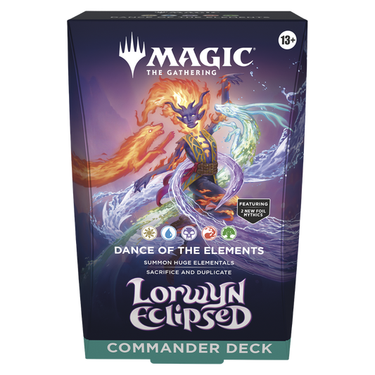 MTG Lorwyn Eclipsed Commander Deck Dance of the Elements box, ready-to-play 100-card deck with tokens