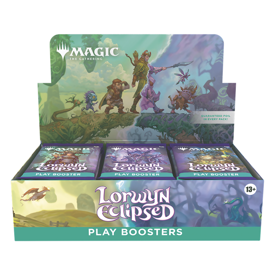 MTG Lorwyn Eclipsed Play Booster display box, draft friendly packs with guaranteed foil in every pack