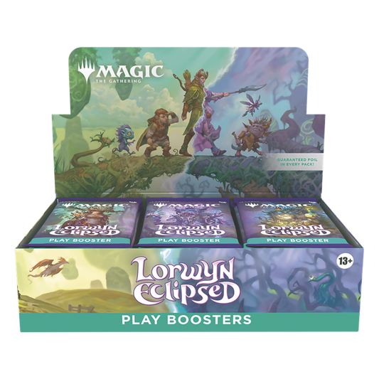 MTG Lorwyn Eclipsed Play Booster display box, draft friendly packs with guaranteed foil in every pack
