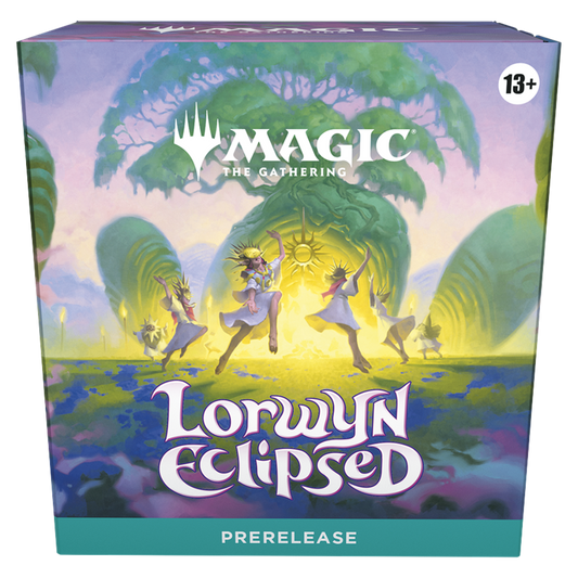 MTG Lorwyn Eclipsed Prerelease Kit box with 6 Play Boosters, foil promo, and Spindown life counter