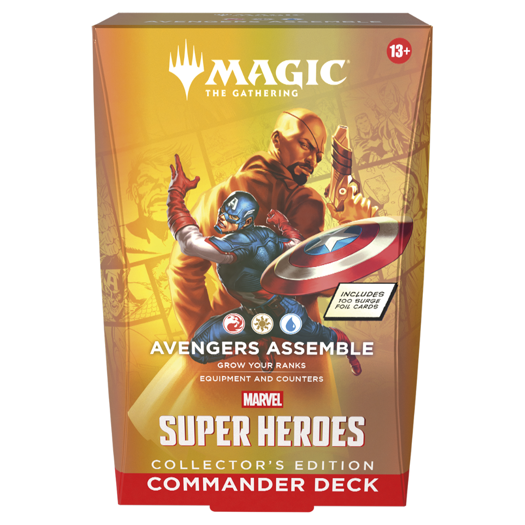Magic the Gathering Marvel Super Heroes Avengers Assemble Commander Deck Collectors Edition packaging with premium Avengers artwork
