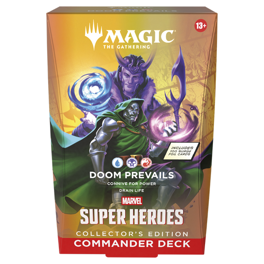Magic the Gathering Marvel Super Heroes Doom Prevails Commander Deck Collectors Edition packaging with premium Doctor Doom artwork