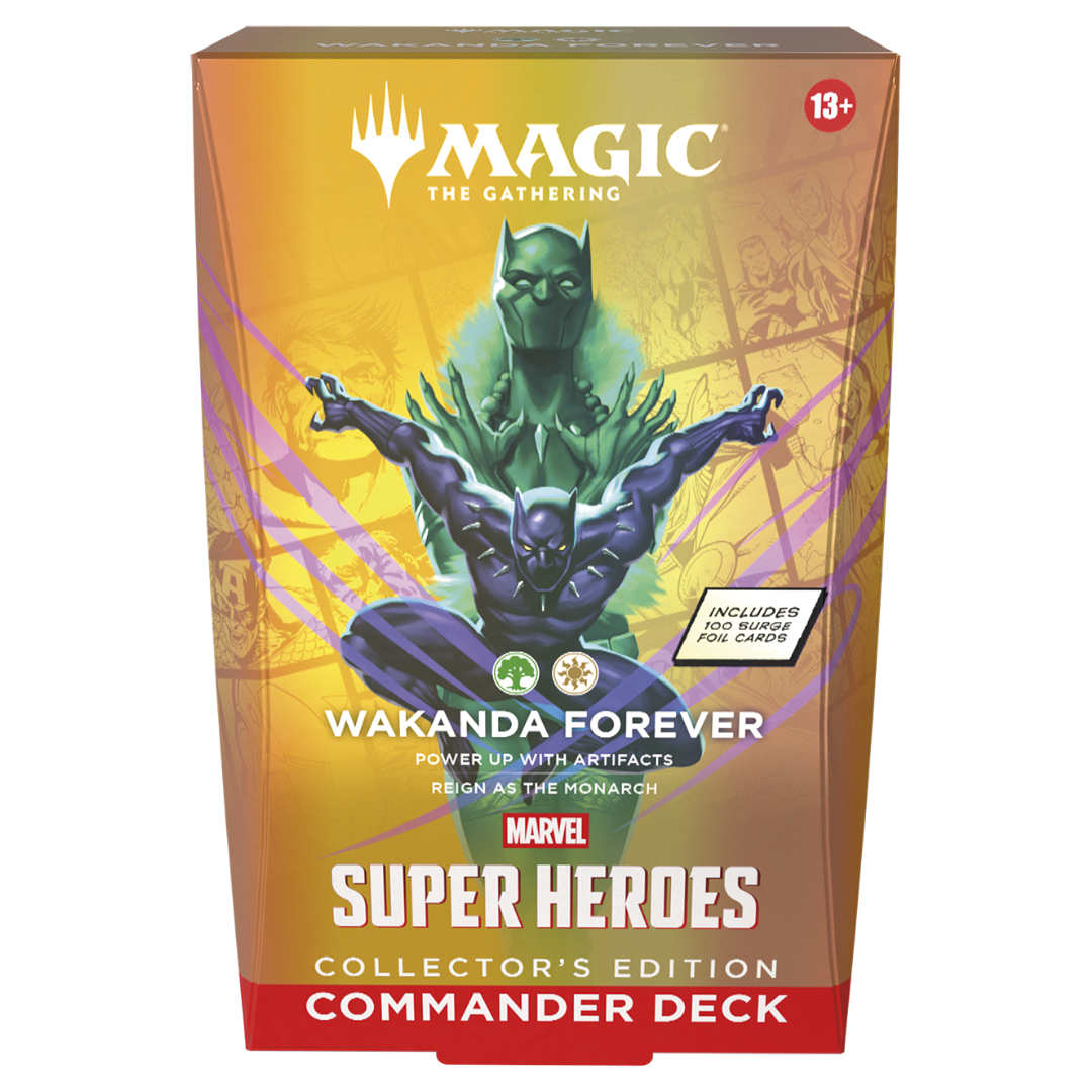 Magic the Gathering Marvel Super Heroes Wakanda Forever Commander Deck Collectors Edition packaging with premium artwork