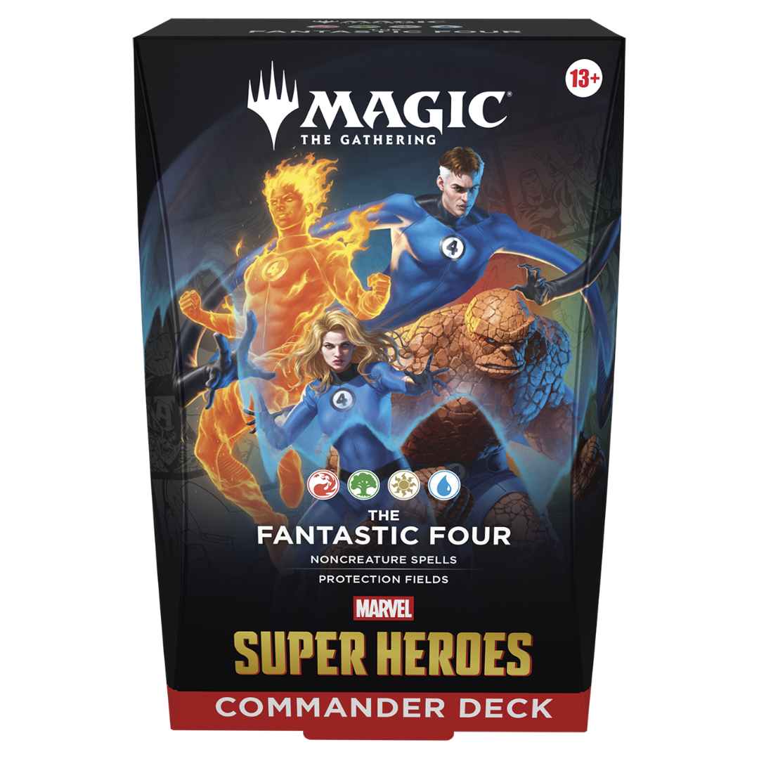 Magic the Gathering Marvel Super Heroes Fantastic Four Commander Deck packaging with Marvel themed artwork