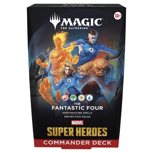 Magic the Gathering Marvel Super Heroes Fantastic Four Commander Deck packaging with Marvel themed artwork
