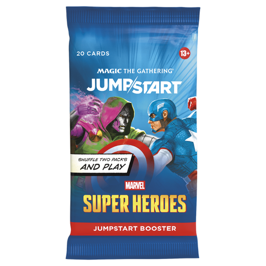 Magic the Gathering Marvel Super Heroes Jumpstart Booster Pack featuring Marvel heroes and Jumpstart branding