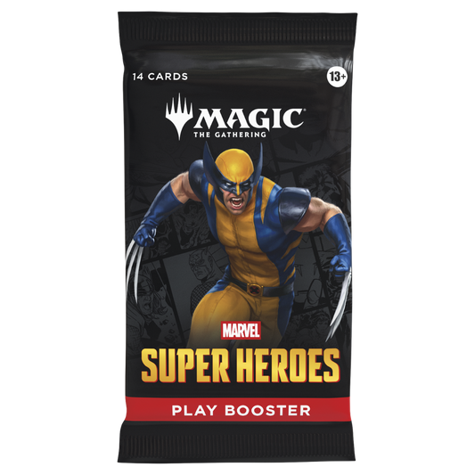 Magic the Gathering Marvel Super Heroes Play Booster Pack featuring Wolverine artwork and Marvel crossover branding