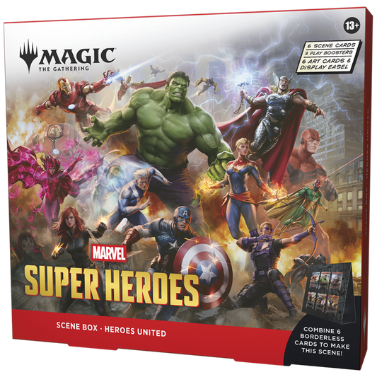 Magic the Gathering Marvel Super Heroes Scene Box Heroes United with borderless scene cards and display easel