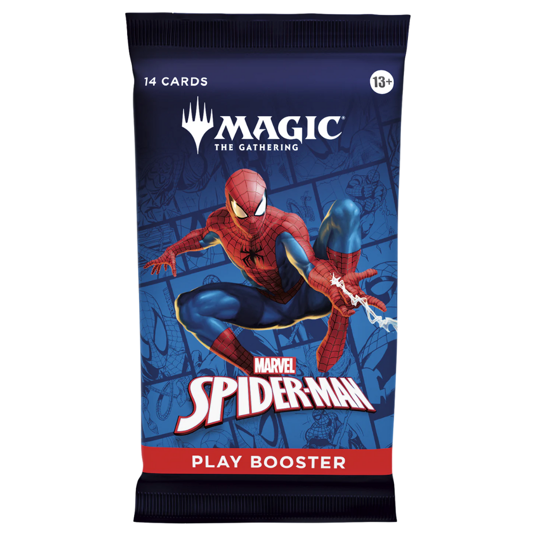 Magic the Gathering Marvel Spider-Man Play Booster Pack with Spider-Man-themed MTG cards for drafting and collecting








