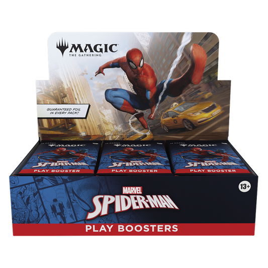 Magic the Gathering Marvel Spider-Man Play Booster featuring Spider-Man and Marvel-themed MTG draft cards