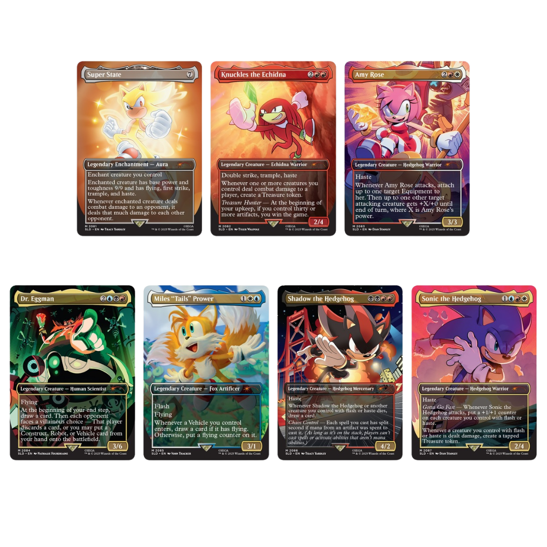 Secret Lair Sonic Legends non-foil MTG cards featuring Sonic, Tails, and Dr. Eggman