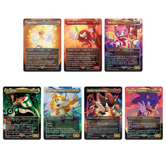 Secret Lair Sonic Legends non-foil MTG cards featuring Sonic, Tails, and Dr. Eggman