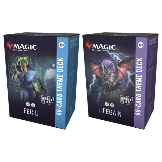 Magic the Gathering Secrets of Strixhaven Theme Deck Set of 2 showing Eerie and Lifegain deck boxes