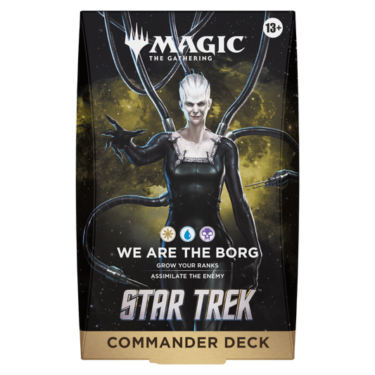 Magic: The Gathering Star Trek We Are the Borg Commander Deck featuring Borg-themed artwork.