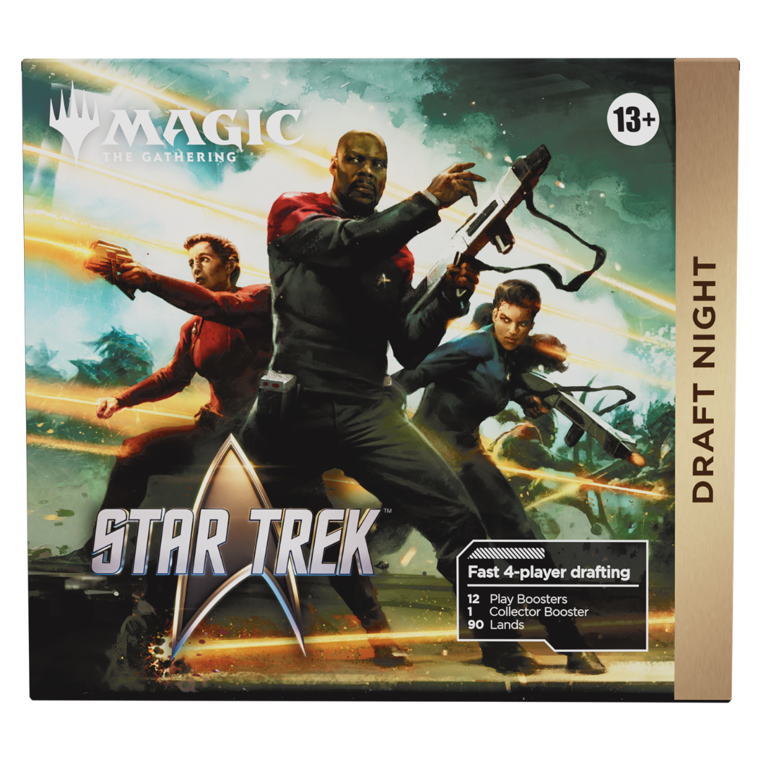 Magic: The Gathering Star Trek Draft Night box with 12 Play Boosters, 1 Collector Booster, and 90 lands for four players