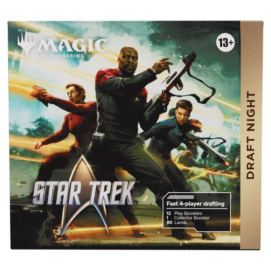 Magic: The Gathering Star Trek Draft Night box with 12 Play Boosters, 1 Collector Booster, and 90 lands for four players
