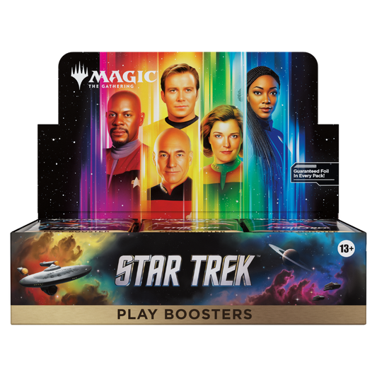 Magic: The Gathering Star Trek Play Booster display with 30 Play Boosters from the Universes Beyond set