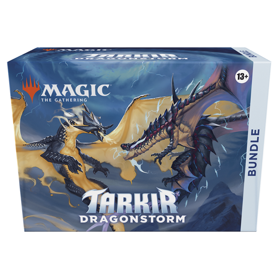 Magic: The Gathering Tarkir: Dragonstorm Bundle with packs, promo cards, and a collector's box.