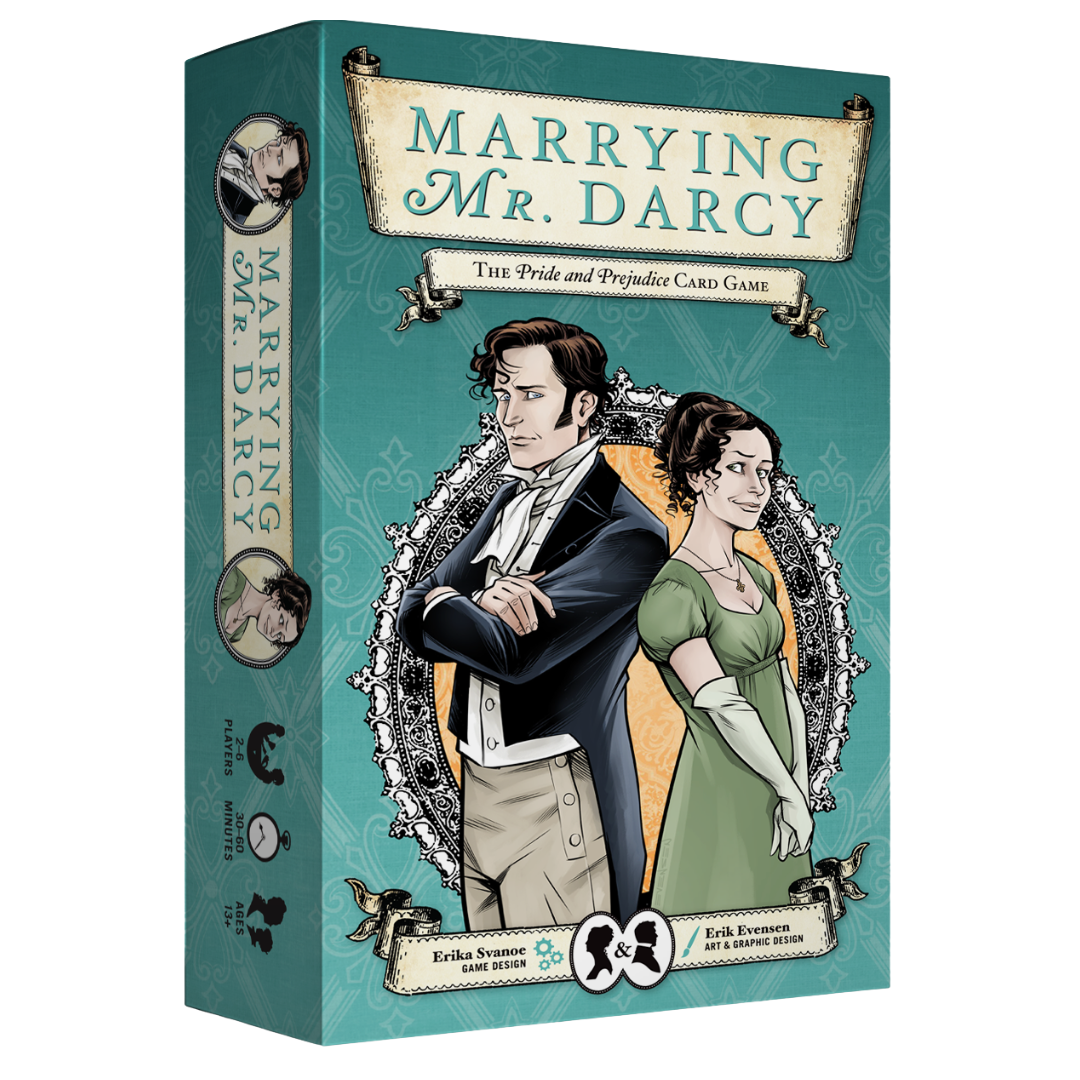 Marrying Mr. Darcy card game box featuring Pride and Prejudice characters 