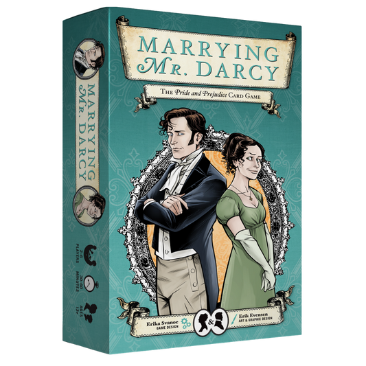 Marrying Mr. Darcy card game box featuring Pride and Prejudice characters 