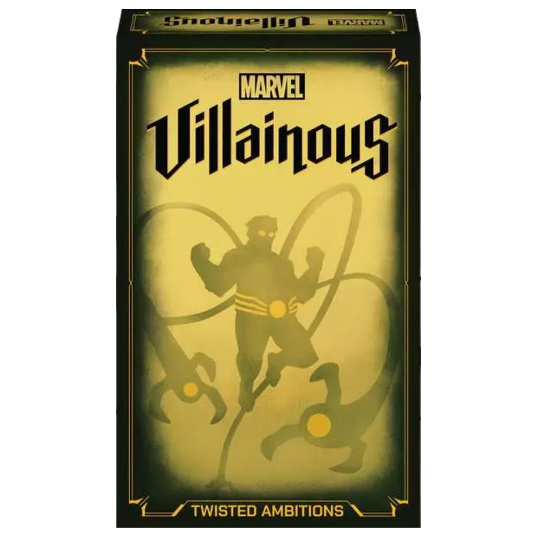 Marvel Villainous Twisted Ambitions strategy game featuring Doctor Octopus, Titania, and Kang the Conqueror.