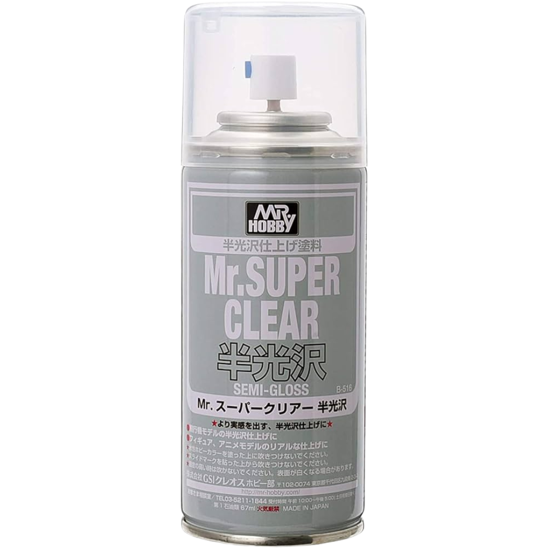 Mr Hobby Mr Super Clear Semi-Gloss spray can protective semi-gloss topcoat for Gunpla and scale model finishing