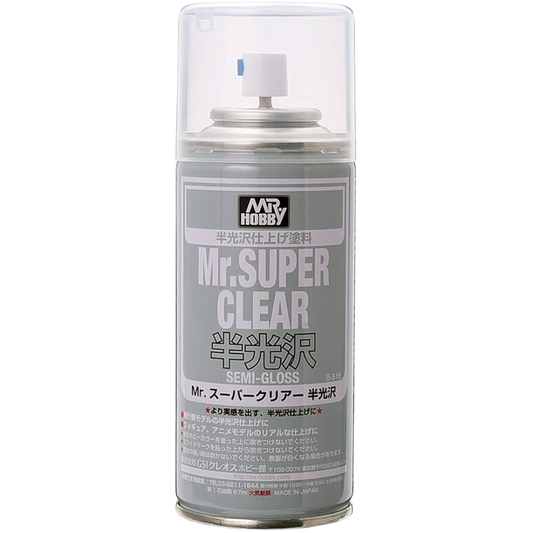 Mr Hobby Mr Super Clear Semi-Gloss spray can protective semi-gloss topcoat for Gunpla and scale model finishing