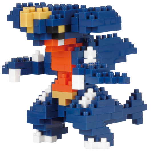Completed Nanoblock Garchomp micro-brick figure posed for display