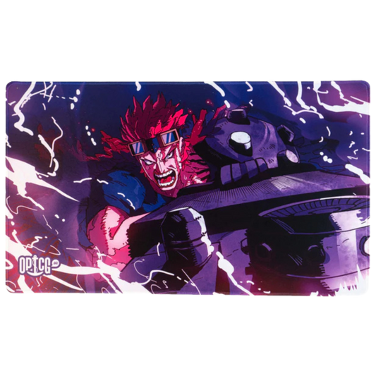 Damned Punk playmat featuring intense anime battle artwork