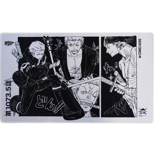 One Piece Card Game Manga Three-Sword Style White 3mm premium playmat with anti-slip rubber base
