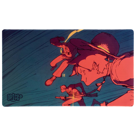 Monster Trio playmat featuring Luffy, Zoro, and Sanji anime artwork