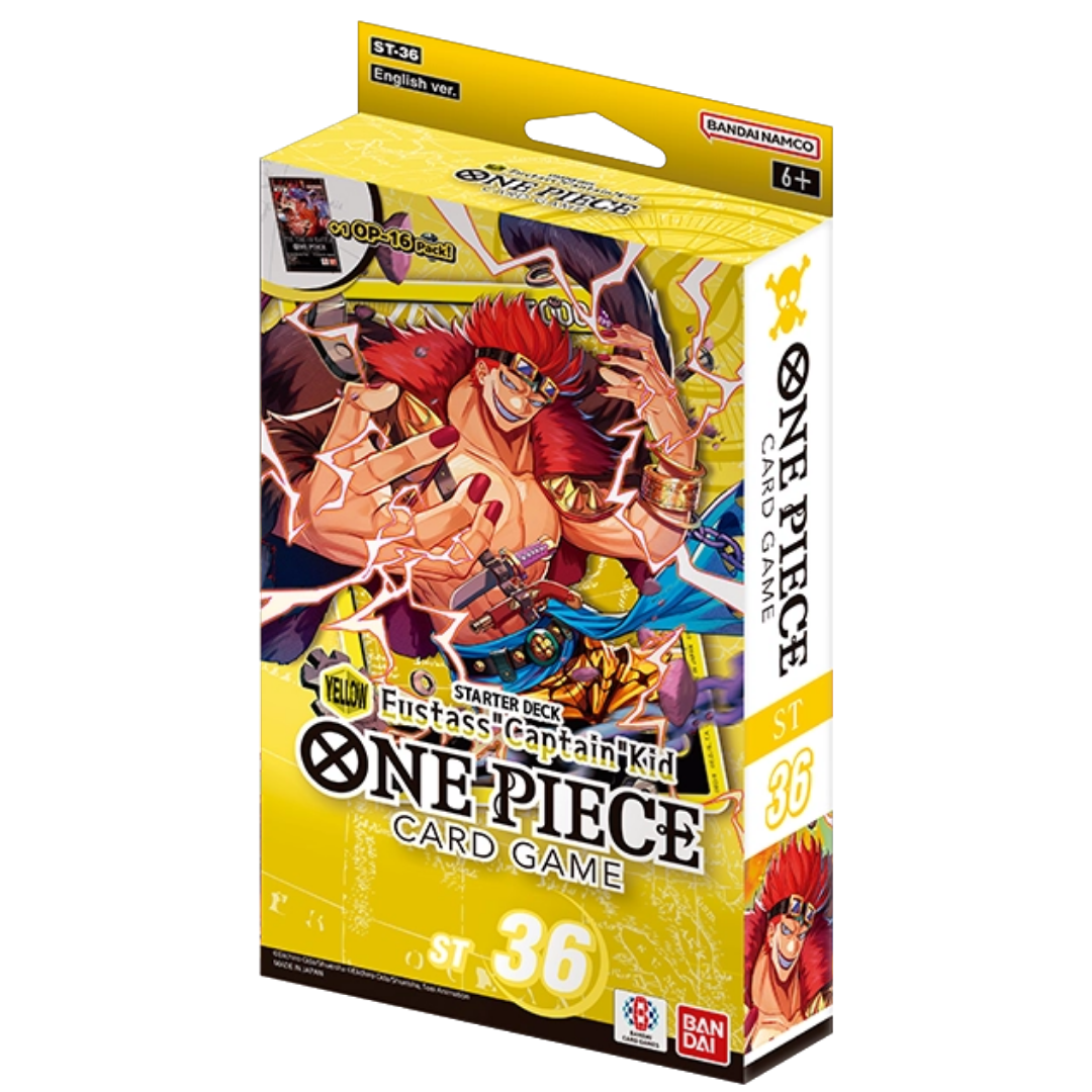 One Piece Card Game ST36 Yellow Eustass Kid Starter Deck with DON!! cards, playsheet and OP-16 booster pack