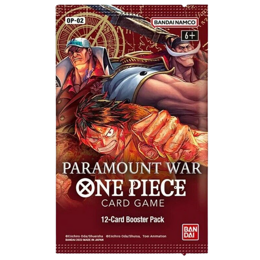 One Piece Paramount War OP-02 booster pack featuring Luffy, Whitebeard, and Akainu