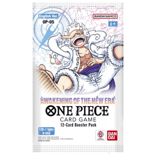One Piece OP-05 Awakening of the New Era booster pack with Enel and anniversary card art 