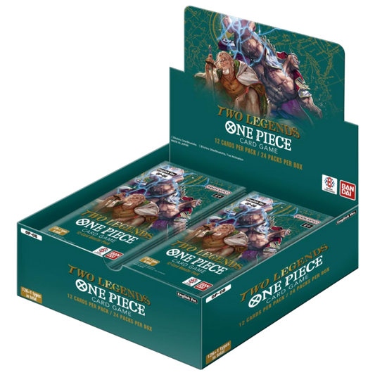 One Piece Card Game OP-08 Two Legends Booster Box with 24 booster packs and card pulls zichtbaar