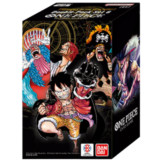 One Piece Card Game OP‑09 Emperors in the New World Double Pack Volume 6 packaging, booster packs and DON card 
