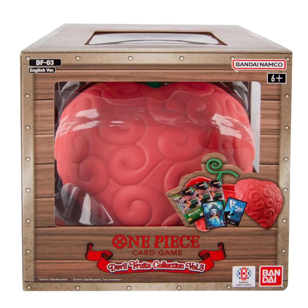 One Piece DF-03 Devil Fruits Collection Volume 3 Op-Op Fruit case with OP-12 packs, DON card and sleeves in box