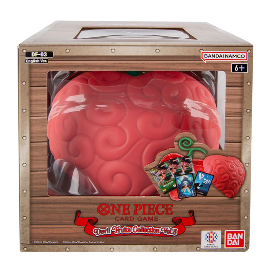 One Piece DF-03 Devil Fruits Collection Volume 3 Op-Op Fruit case with OP-12 packs, DON card and sleeves in box