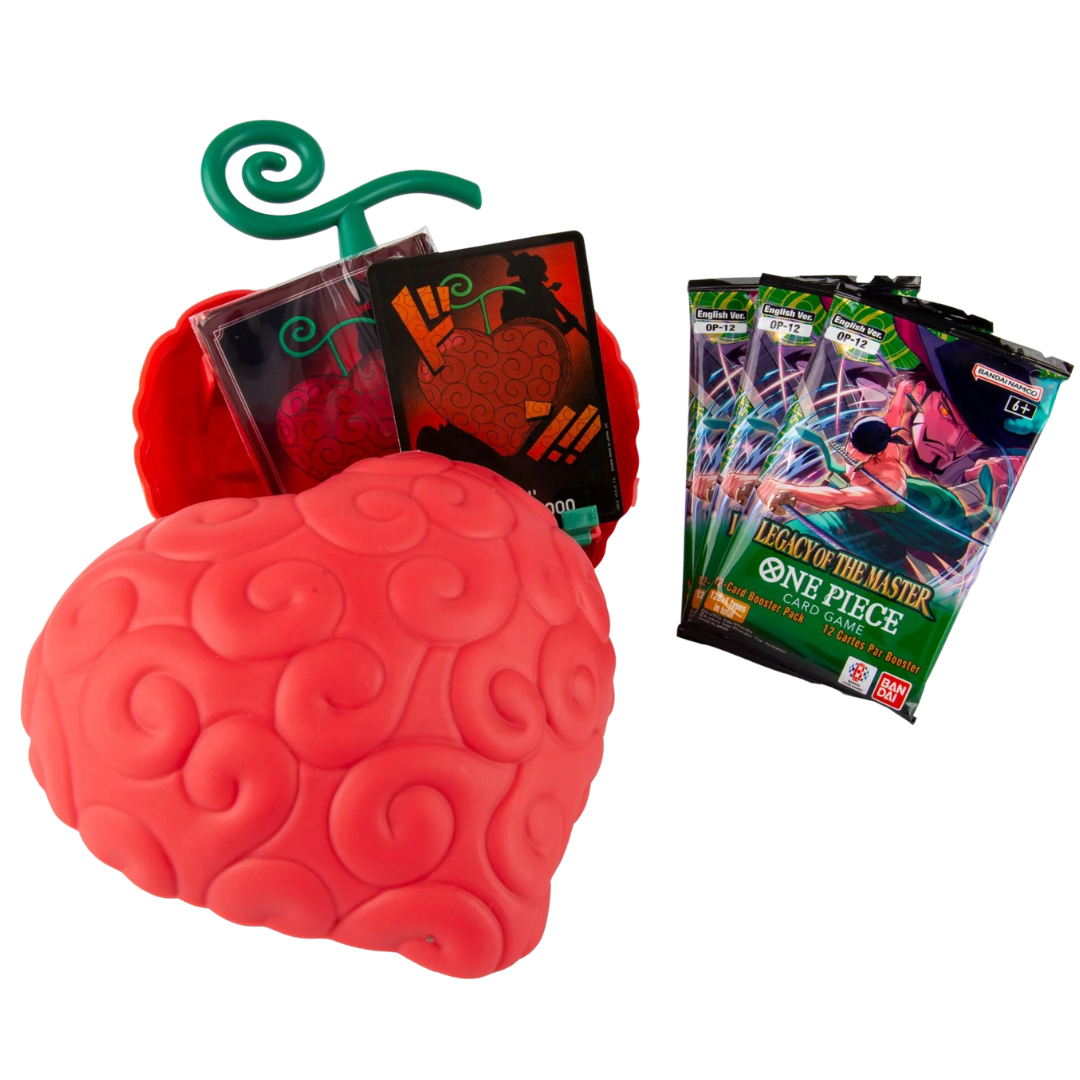 One Piece DF-03 Devil Fruits Collection Volume 3 Op-Op Fruit case with OP-12 packs, DON card and sleeves contents