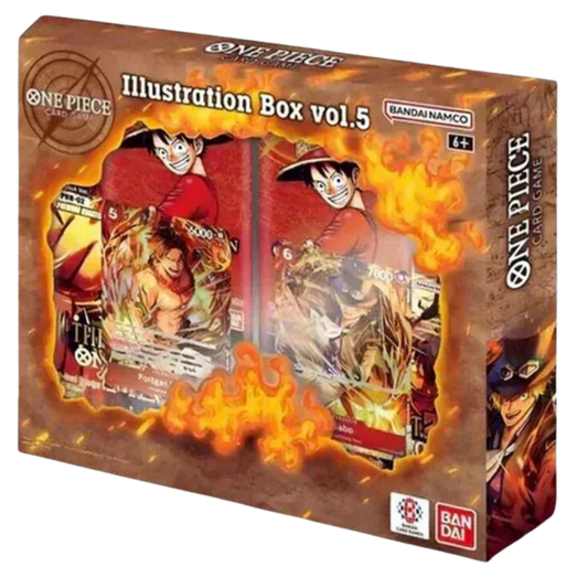 One Piece Card Game Illustration Box Volume 5 featuring official One Piece artwork and promotional cards box art